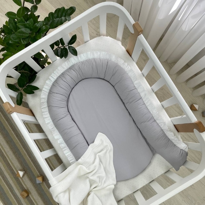 Protectie somn – Baby Nest co-sleeping cu doua fete, alb-gri (3)
